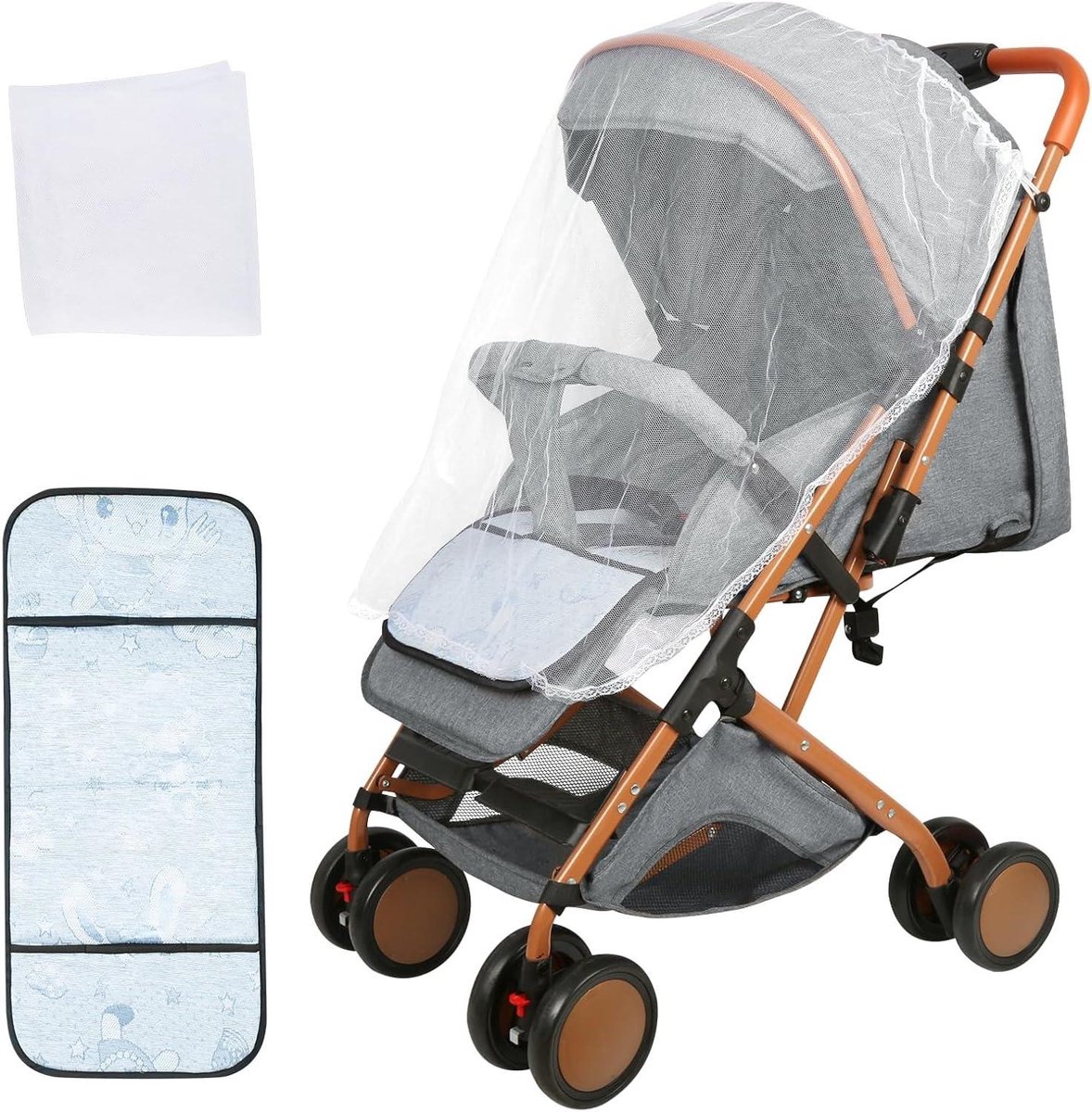 Kinderwagen 3-in-1 - Babywagen Reiswieg - Baby Vervoeren - Met Wattenschijfjes Muggennet - 71 x 45 x 98 cm - Grijs