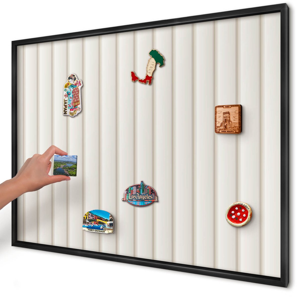 Artprintcave Beige Magneetbord mit Zwart Frame - 100x70 cm - Verticale Lijnen Memobord Keuken - Minimalist Bord Voor Magneten - Geometrie