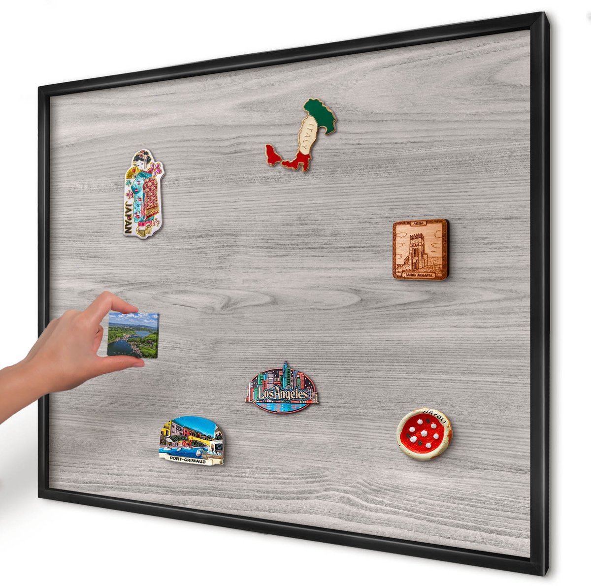 Artprintcave Grijs Magneetbord mit Zwart Frame - 80x60 cm - Houtstructuur Magneet Bord mit Frame - Minimalist Bord Voor Magneten - Texturen