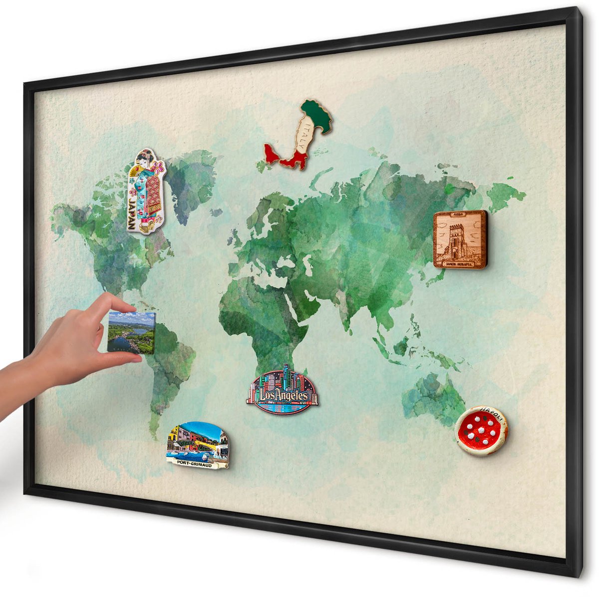 Artprintcave Groente Magneetbord mit Zwart Frame - 100x70 cm - Wereldkaart Magnetisch Bord Voor Magneten - Waterverf Magneet Bord mit Frame - Kaarten