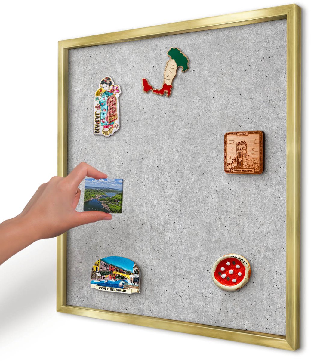 Artprintcave Grijs Magneetbord mit Gouden Frame - 50x50 cm - Grijze Textuur Notitiebord - Minimalist Magneetbord Voor Keuken - Texturen