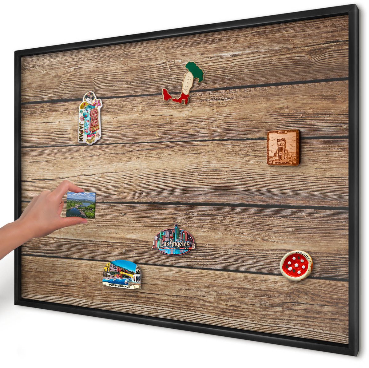 Artprintcave Bruin Magneetbord mit Zwart Frame - 100x70 cm - Houtstructuur Magnetisch Bord - Rustiek Magnetische Organizer - Texturen