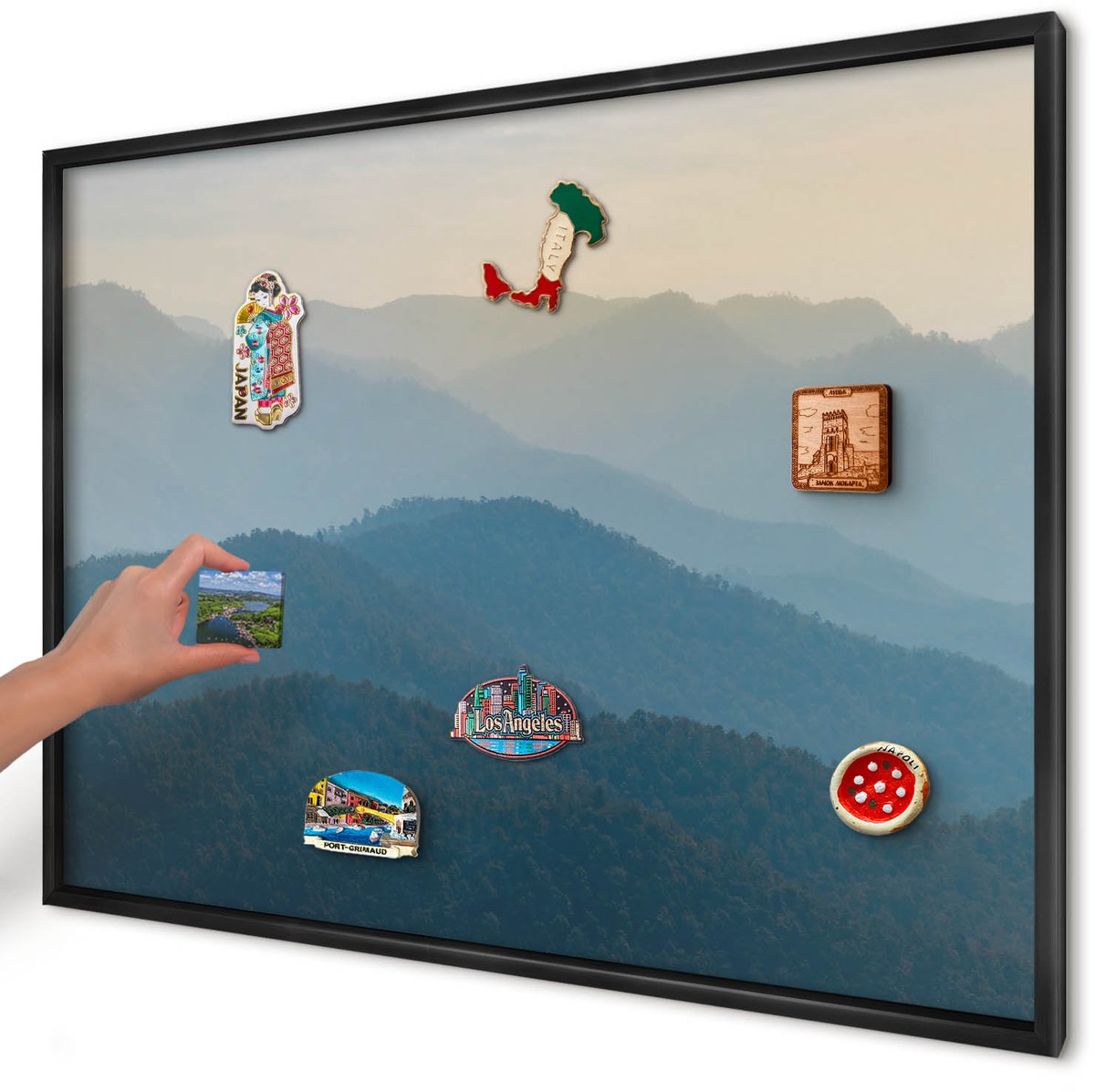 Artprintcave Groente Magneetbord mit Zwart Frame - 100x70 cm - Uitzicht Op De Bergen Notitiebord - Fotografisch Bord Voor Magneten - Landschappen
