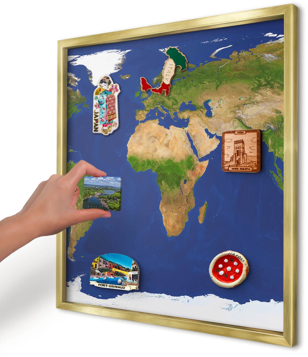 Artprintcave Marine Magneetbord mit Gouden Frame - 50x50 cm - De Wereld In Kaart Brengen Bord Voor Magneten - Modern Magnetisch Bord - Kaarten