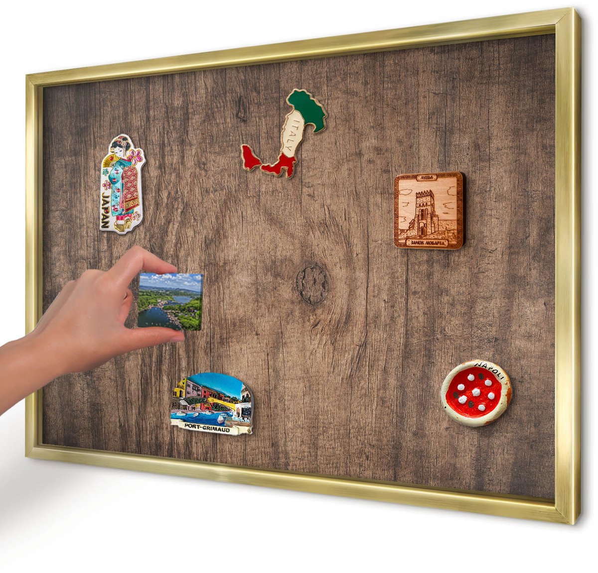 Artprintcave Bruin Magneetbord mit Gouden Frame - 60x40 cm - Houtstructuur Magnetisch Bord Voor Magneten - Rustiek Magneet Bord mit Frame - Texturen
