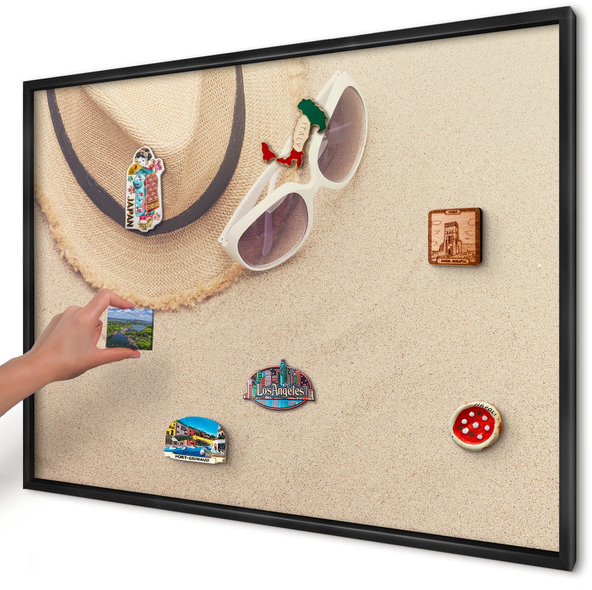 Artprintcave Beige Magneetbord mit Zwart Frame - 100x70 cm - Zomerstrand Magnetisch Bord - Fotografisch Magneetbord Voor Keuken - Reis