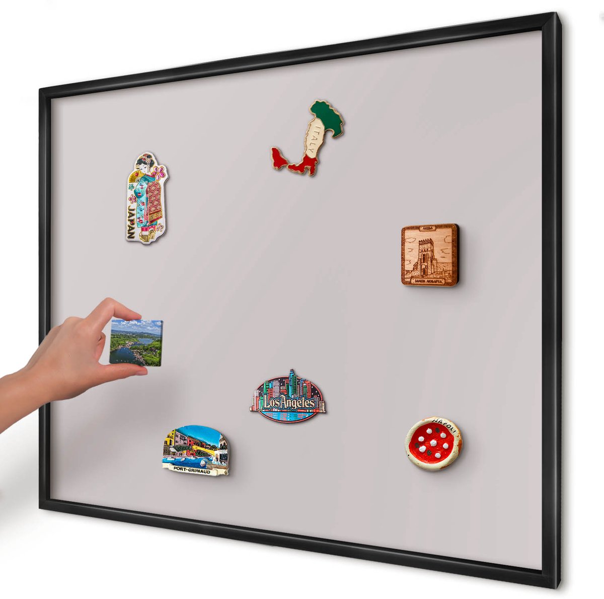 Artprintcave Roze Magneetbord mit Zwart Frame - 80x60 cm - Asgrijs Notitiebord - Minimalist Magnetisch Bord Voor Magneten - Achtergronden En Patronen