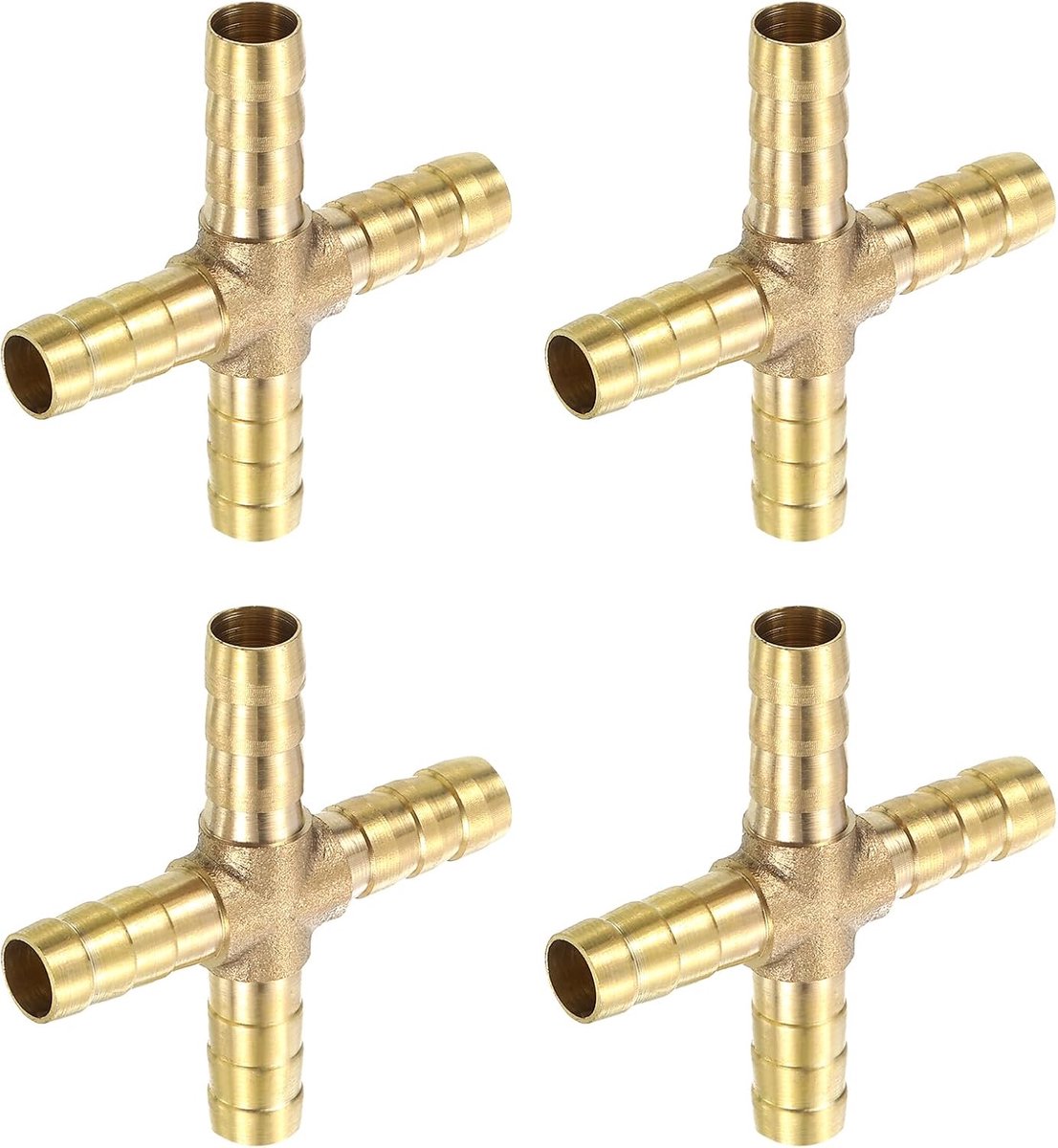 4 stuks messing 4-weg buisschroefverbindingen, 5/16 inch (8 mm) kruisstuk slangconnector voor water/brandstof/luchttransport verbinden van leidingen