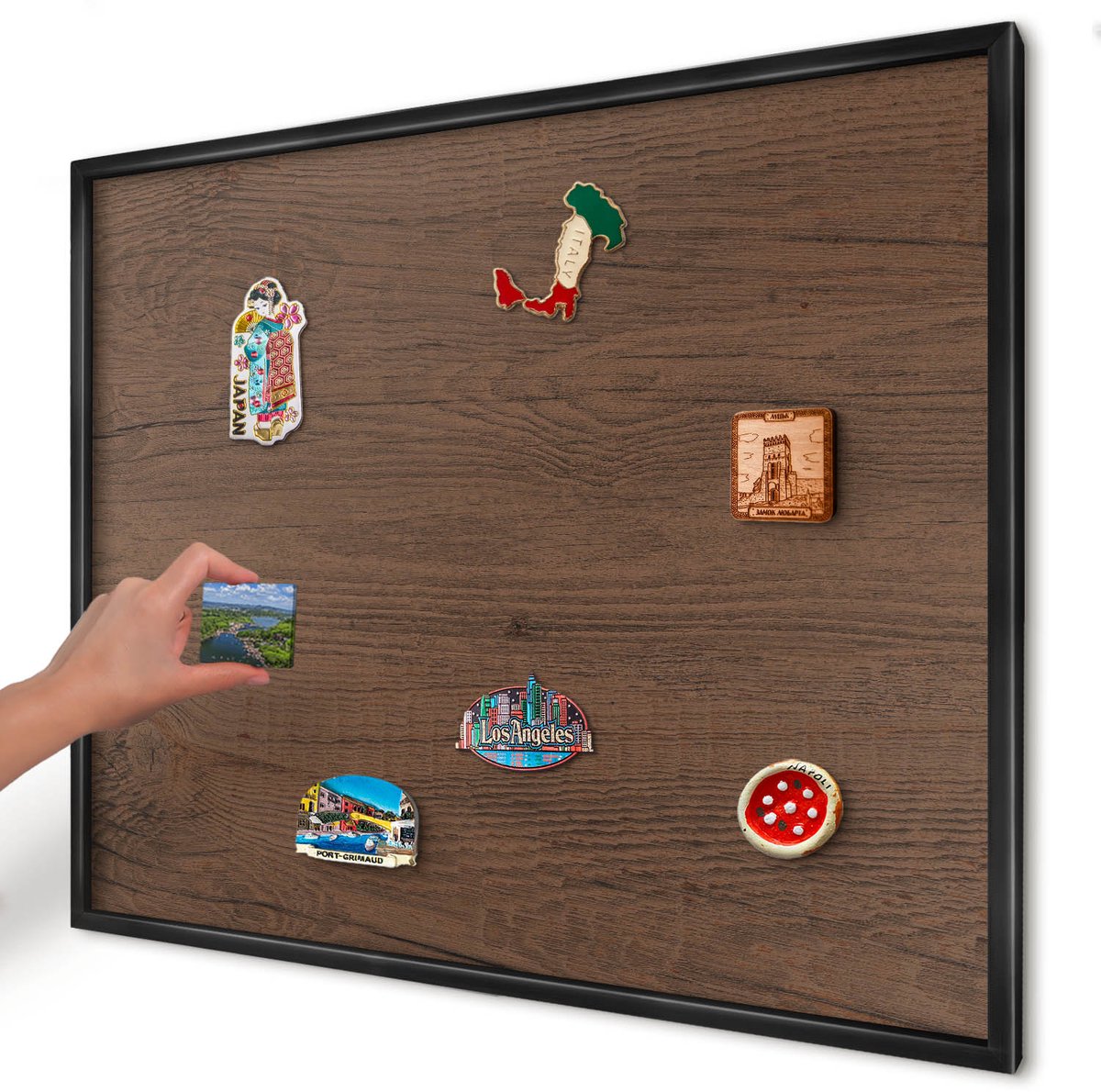 Artprintcave Bruin Magneetbord mit Zwart Frame - 80x60 cm - Houtstructuur Magnetisch Bord - Rustiek Magnetische Organizer - Texturen