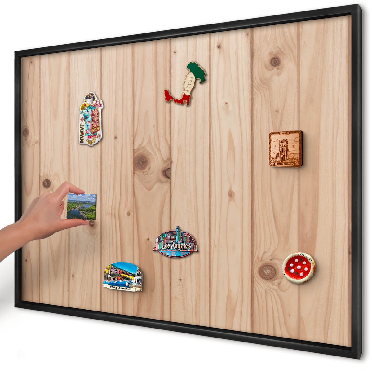 Artprintcave Beige Magneetbord mit Zwart Frame - 100x70 cm - Houten Patroon Magnetisch Bord Voor Magneten - Rustiek Magneet Bord mit Frame - Texturen