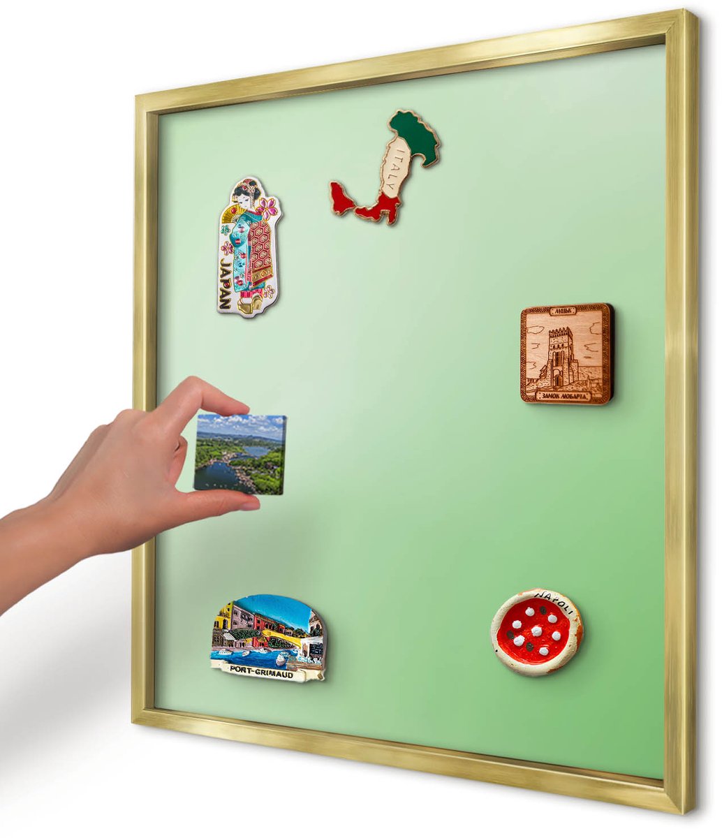 Artprintcave Groente Magneetbord mit Gouden Frame - 50x50 cm - Groene Harmonie Wandbord Magnetisch - Minimalist Bord Voor Magneten - Achtergronden En Patronen