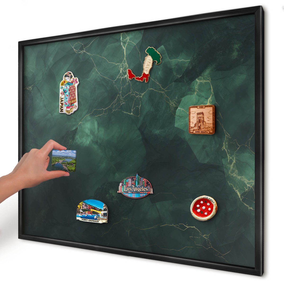 Artprintcave Donkergroen Magneetbord mit Zwart Frame - 80x60 cm - Groene Diepte Notitiebord - Abstract Magneetbord Voor Foto's - Abstractie