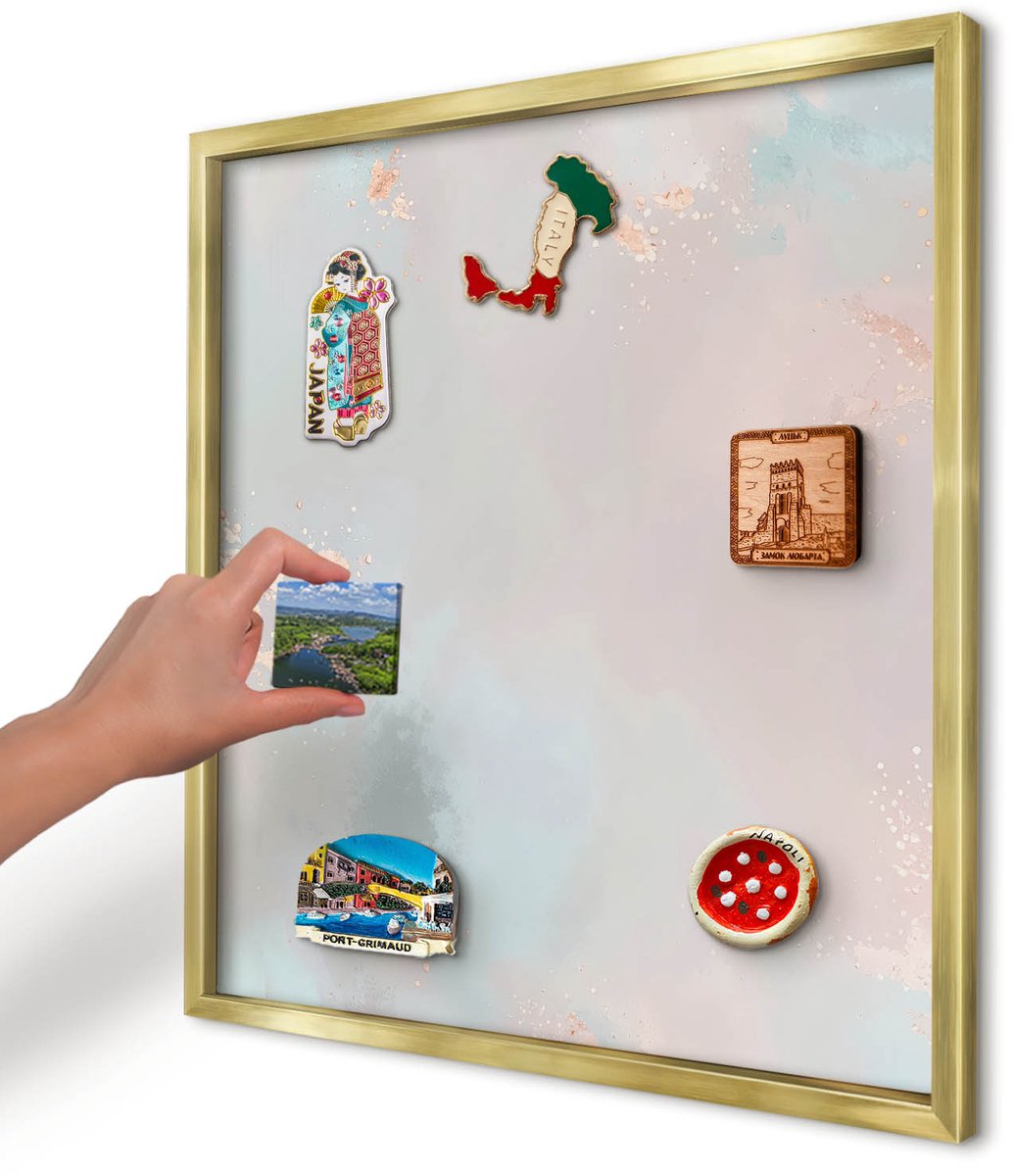 Artprintcave Beige Magneetbord mit Gouden Frame - 50x50 cm - Pastel Harmonie Magneetbord Voor Foto's - Abstract Memobord Keuken - Abstractie