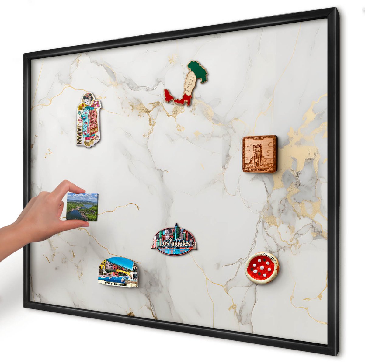 Artprintcave Wit Magneetbord mit Zwart Frame - 80x60 cm - Verfijnde Elegantie Magneetbord Voor Foto's - Modern Memobord Keuken - Texturen