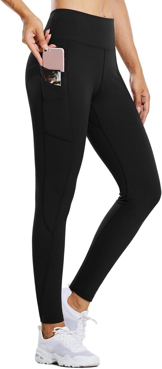 thermische legging dames winterwandelbroek waterafstotend gevoerde legging hardloopbroek outdoorbroek met zijzakken zwart XS