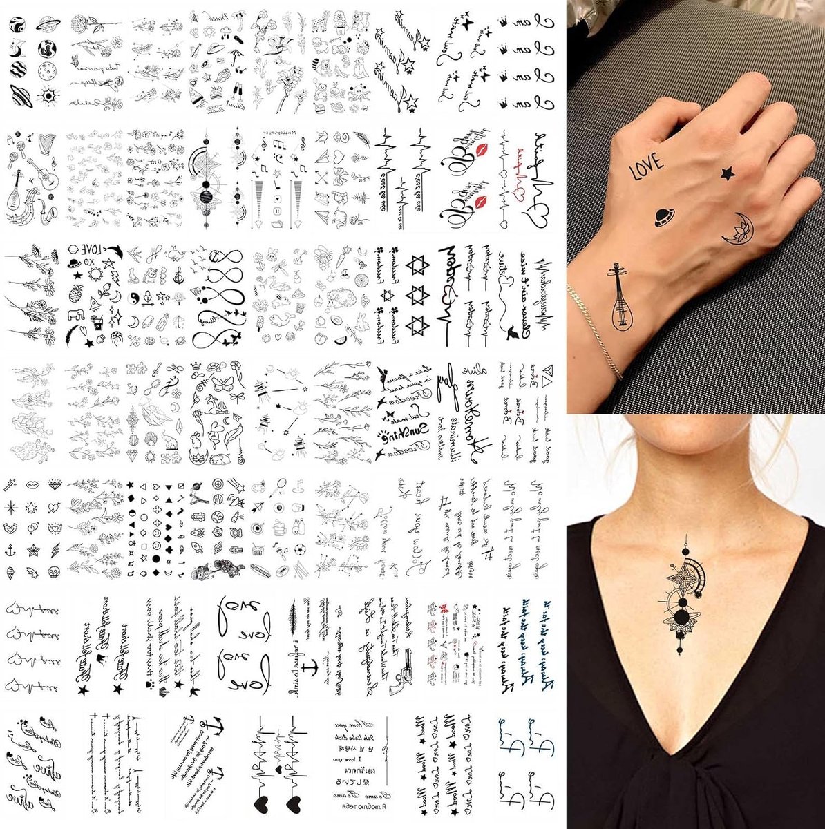 Tijdelijke Tatoeages, 60 Vellen 3D Realistische Alfabet Bloemen Wilde Planten Symbolen Tatoeage Stickers, Waterdichte Nep Tatoeages voor Kinderen, Mannen en Vrouwen, Tatoeage voor Nek Arm Hand