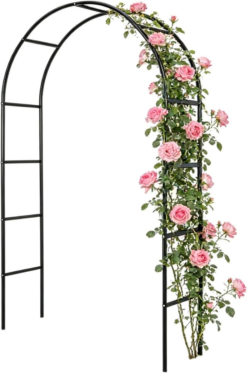 Rozenboog Metaal - Tuinboog Klimhulp - Planten Ondersteunen - Stabiele Roosterconstructie - 240 x 140 cm - Zwart