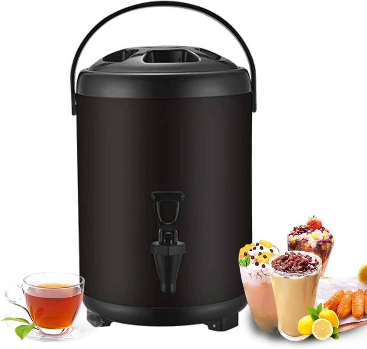 Roestvrijstalen Waterdispenser - Urnboiler Theepot - Dranken Serveren - Draagbaar met Kraan - 12 Liter - Zwart
