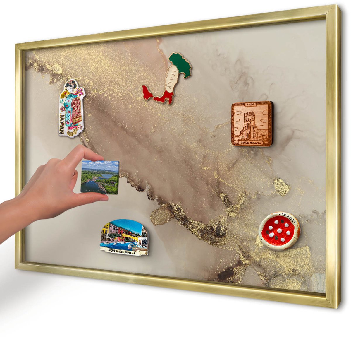 Artprintcave Beige Magneetbord mit Gouden Frame - 60x40 cm - Elegante Glans Wandbord Magnetisch - Abstract Magnetische Organizer - Abstractie