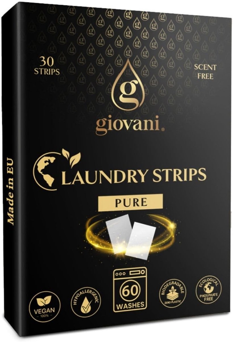 SnelShoppen - Giovani PURE 30 Wasstrips, 60 Wasbeurten, Parfumvrij, Biologisch Afbreekbaar, Plasticvrij, Ecologisch en Veganistisch, Milieuvriendelijk