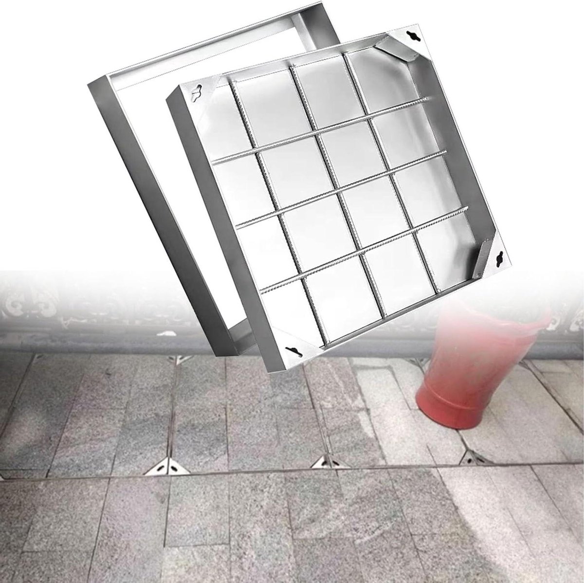 Vierkante Putdeksel - Septic Tank Deksel - Drainage Oplossingen - Verzonken Tegelontwerp - 46x35x5 cm - Zilver