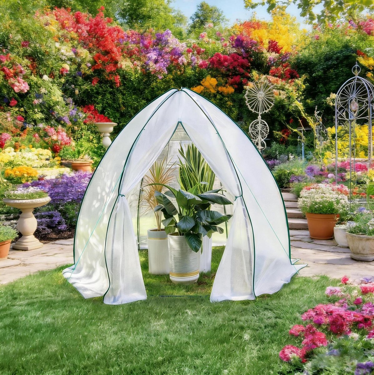 COVREO Tuinkas 240 x 200 x 240 cm, wit, polyetheen en staal, met ritsdeur