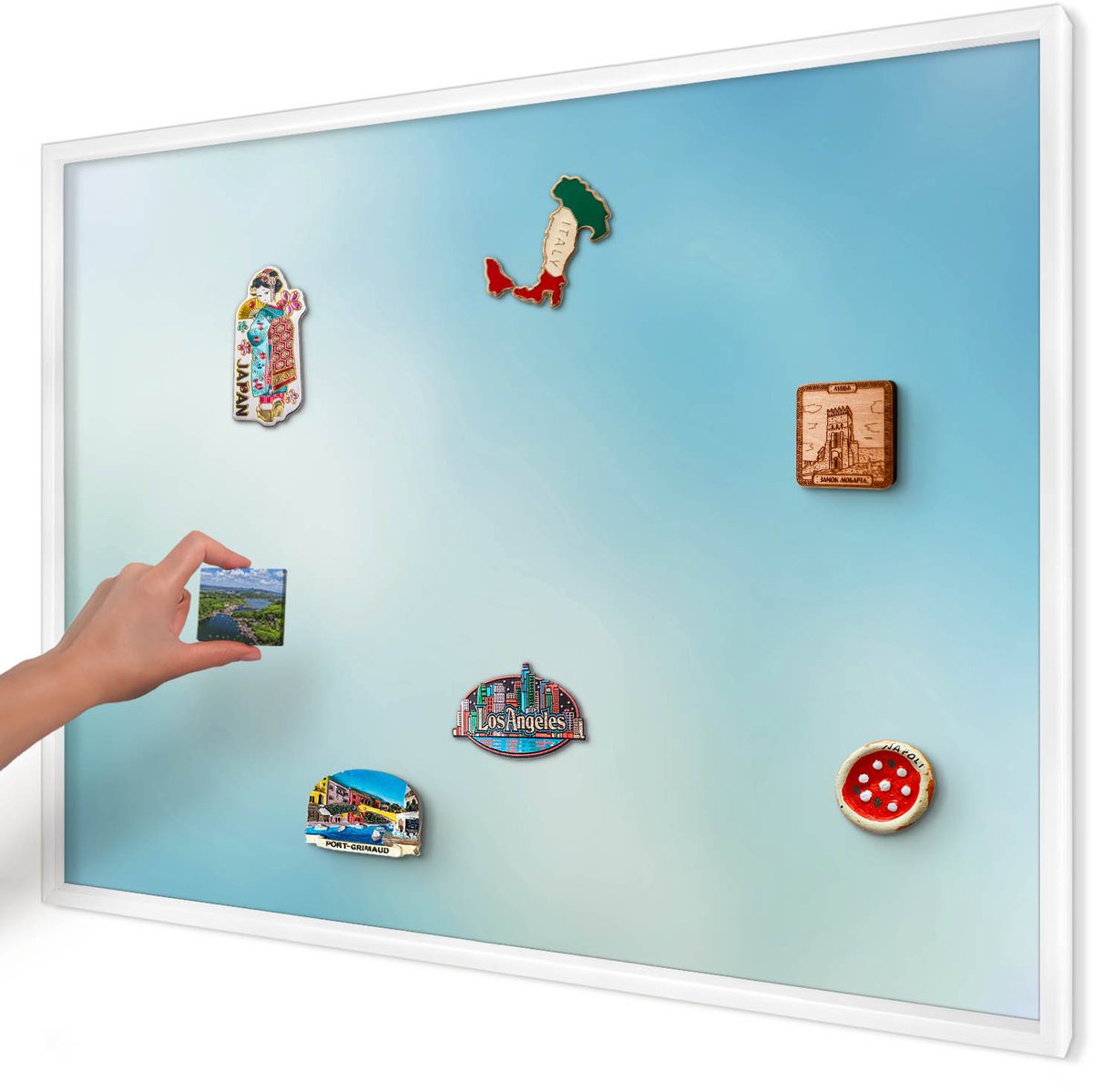 Artprintcave Blauw Magneetbord mit Witte Lijst - 100x70 cm - Blauwe Lucht Magnetische Organizer - Minimalist Magneet Bord mit Frame - Achtergronden En Patronen