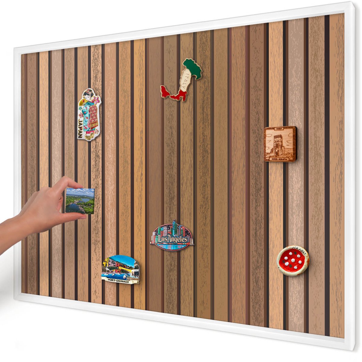 Artprintcave Bruin Magneetbord mit Witte Lijst - 100x70 cm - Warme Riemen Notitiebord - Rustiek Magnetische Organizer - Texturen