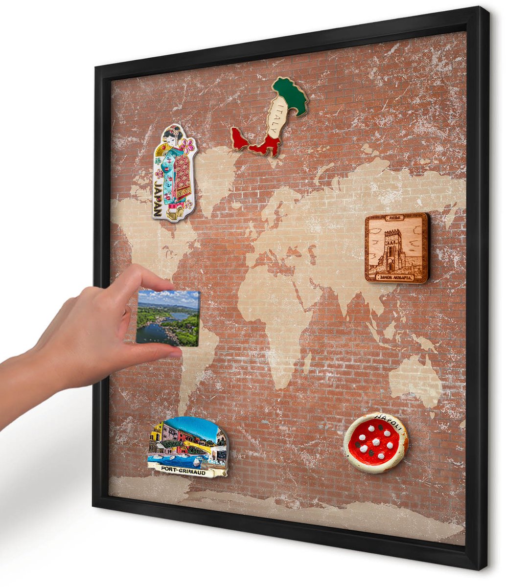 Artprintcave Bruin Magneetbord mit Zwart Frame - 50x50 cm - Bakstenen Plattegrond Wandbord Magnetisch - Industrieel/Loft Magneetbord Voor Foto's - Kaarten