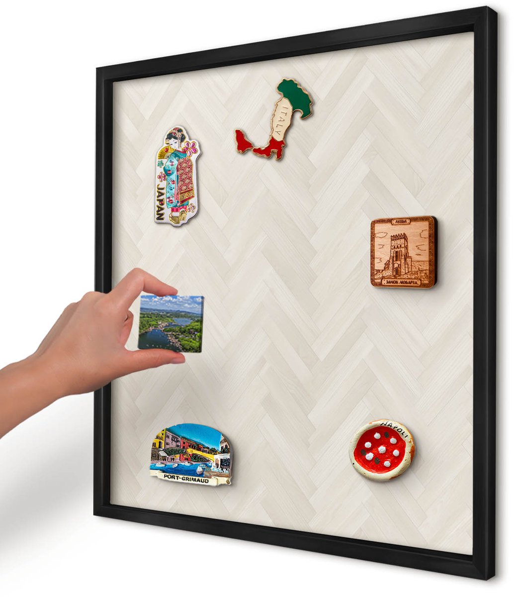 Artprintcave Romig Magneetbord mit Zwart Frame - 50x50 cm - Subtiele Visgraat Magneetbord Voor Foto's - Minimalist Magnetisch Bord Voor Magneten - Texturen