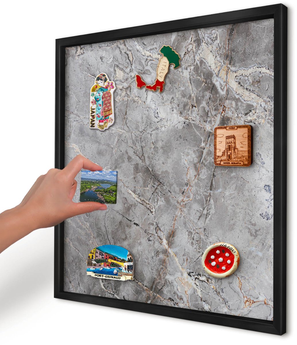 Artprintcave Grijs Magneetbord mit Zwart Frame - 50x50 cm - Marmer Met Patroon Magneetbord Voor Keuken - Klassiek Memobord Keuken - Texturen