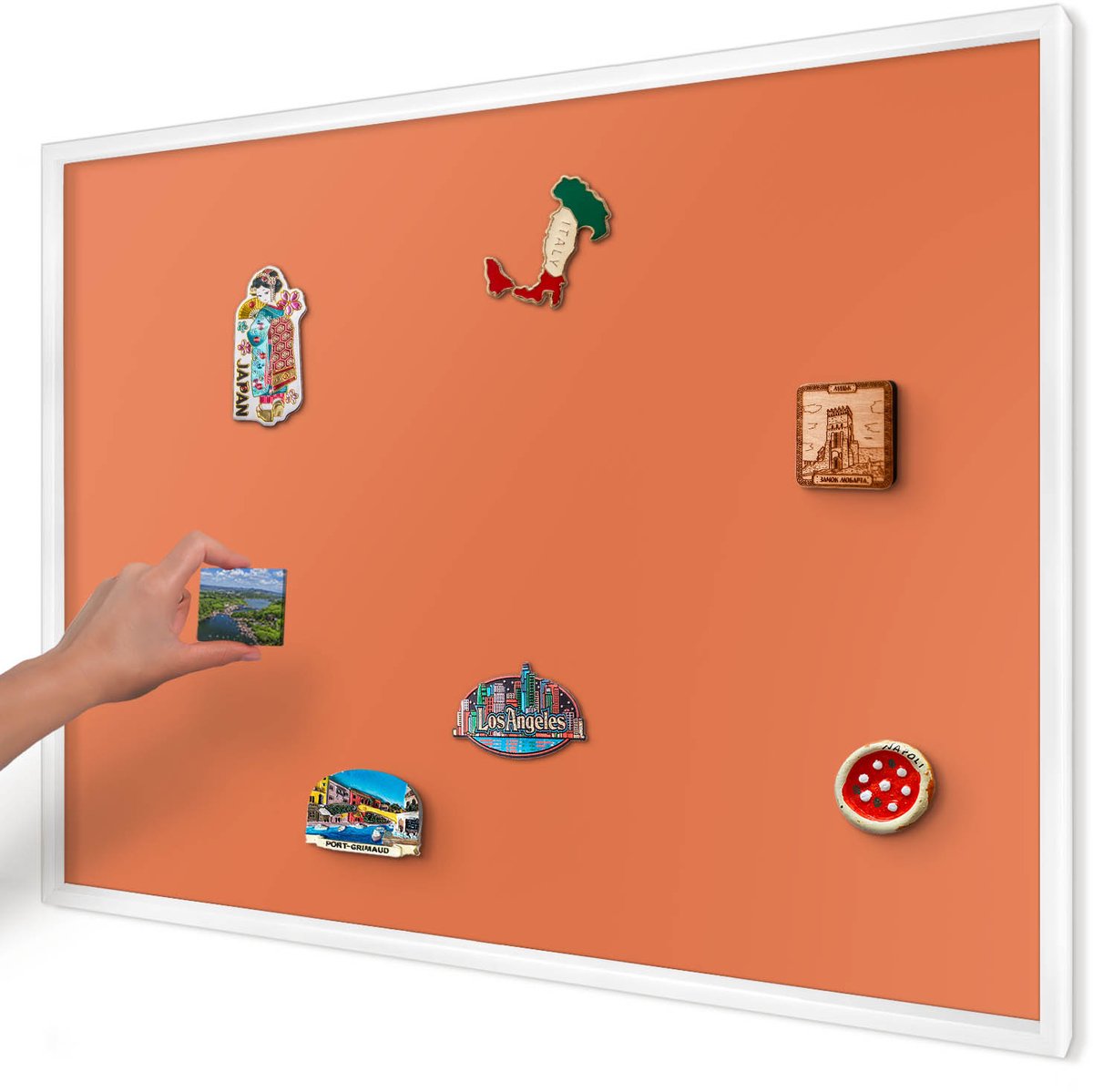 Artprintcave Oranje Magneetbord mit Witte Lijst - 100x70 cm - Sterk Oranje Magneetbord Voor Foto's - Minimalist Bord Voor Magneten - Achtergronden En Patronen