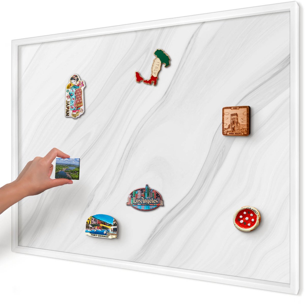 Artprintcave Wit Magneetbord mit Witte Lijst - 100x70 cm - Subtiel Marmer Magnetisch Bord Voor Magneten - Minimalist Magnetische Organizer - Texturen