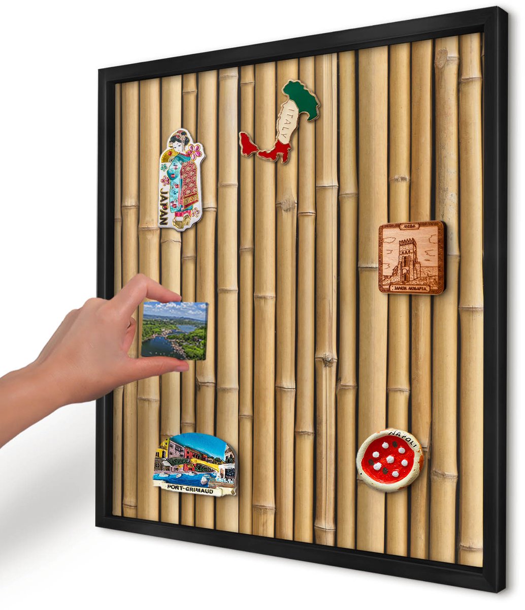 Artprintcave Beige Magneetbord mit Zwart Frame - 50x50 cm - Bamboe Patroon Wandbord Magnetisch - Minimalist Magneetbord Voor Foto's - Texturen