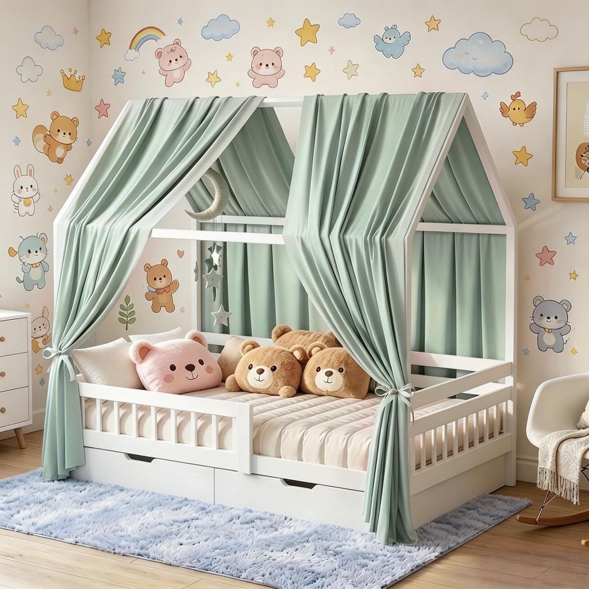 2-delige Muslin Bedhemel voor Kinderbedden, Zachte en Ademend Canopy voor Jongens en Meisjes, Decoratie voor de Kinderkamer 62 x 270 cm, Lichtgroen