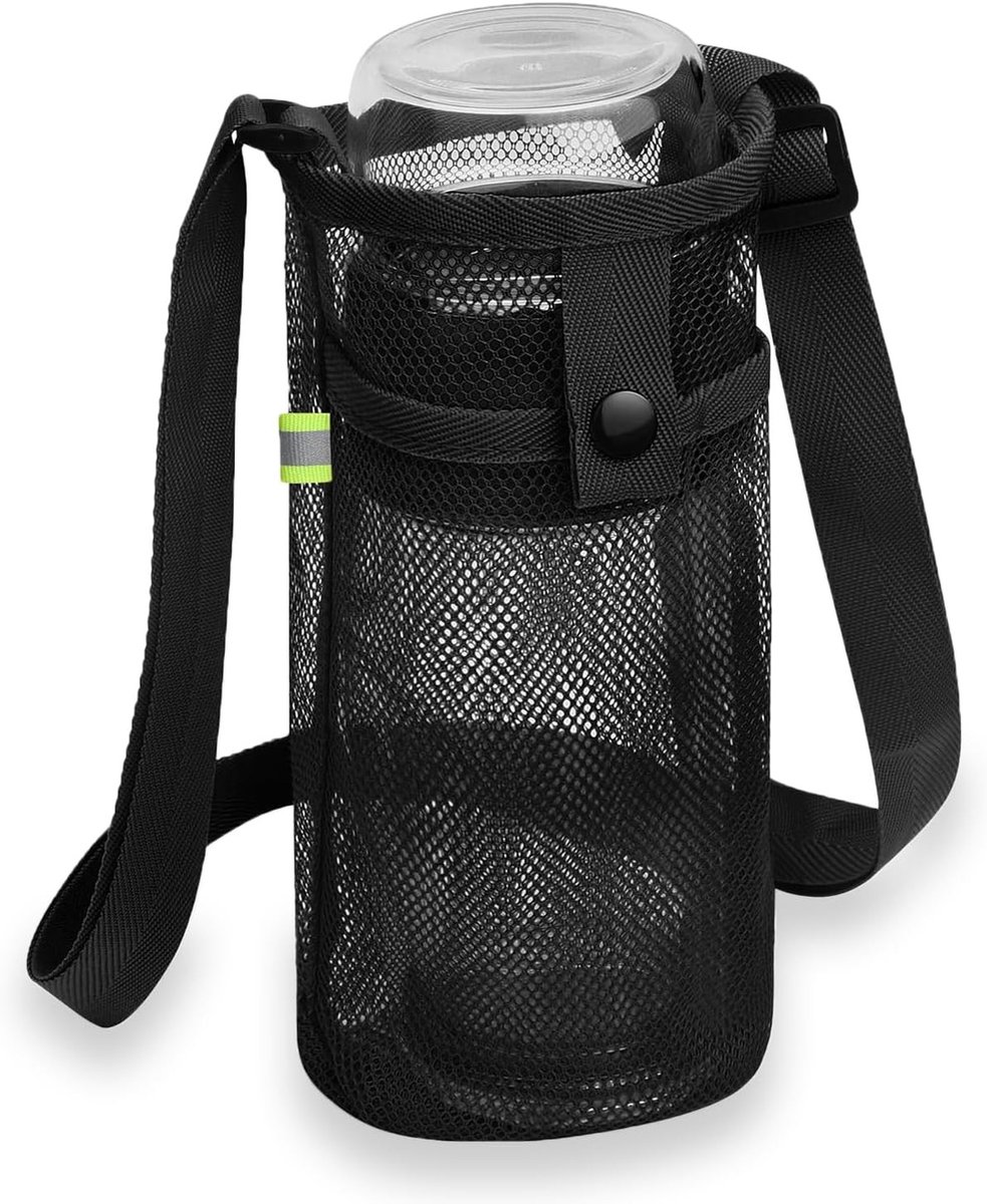 Draagbare waterfles tas van duurzaam mesh voor wandelen, reizen, kamperen, fitness en outdoor activiteiten