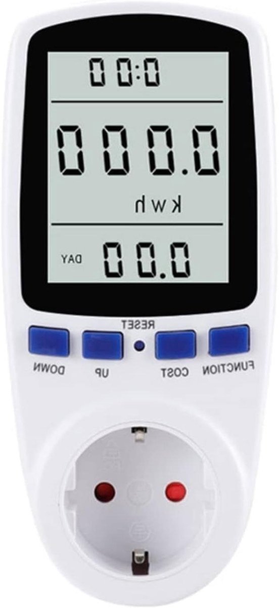 Energimeter LCD Scherm - Stroommeter Wattmeter - Energieverbruik Meten - Automatische Alarmfunctie - MAX 16A - Wit