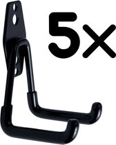 Set van 5 Dubbele Garagehaken 70 x 110 mm – Zwart – Rubberen Coating – Stalen Wandhaken – Gereedschapshaken – Opberghaken – Draagkracht 25 kg – Garage, Schuur & Werkplaats
