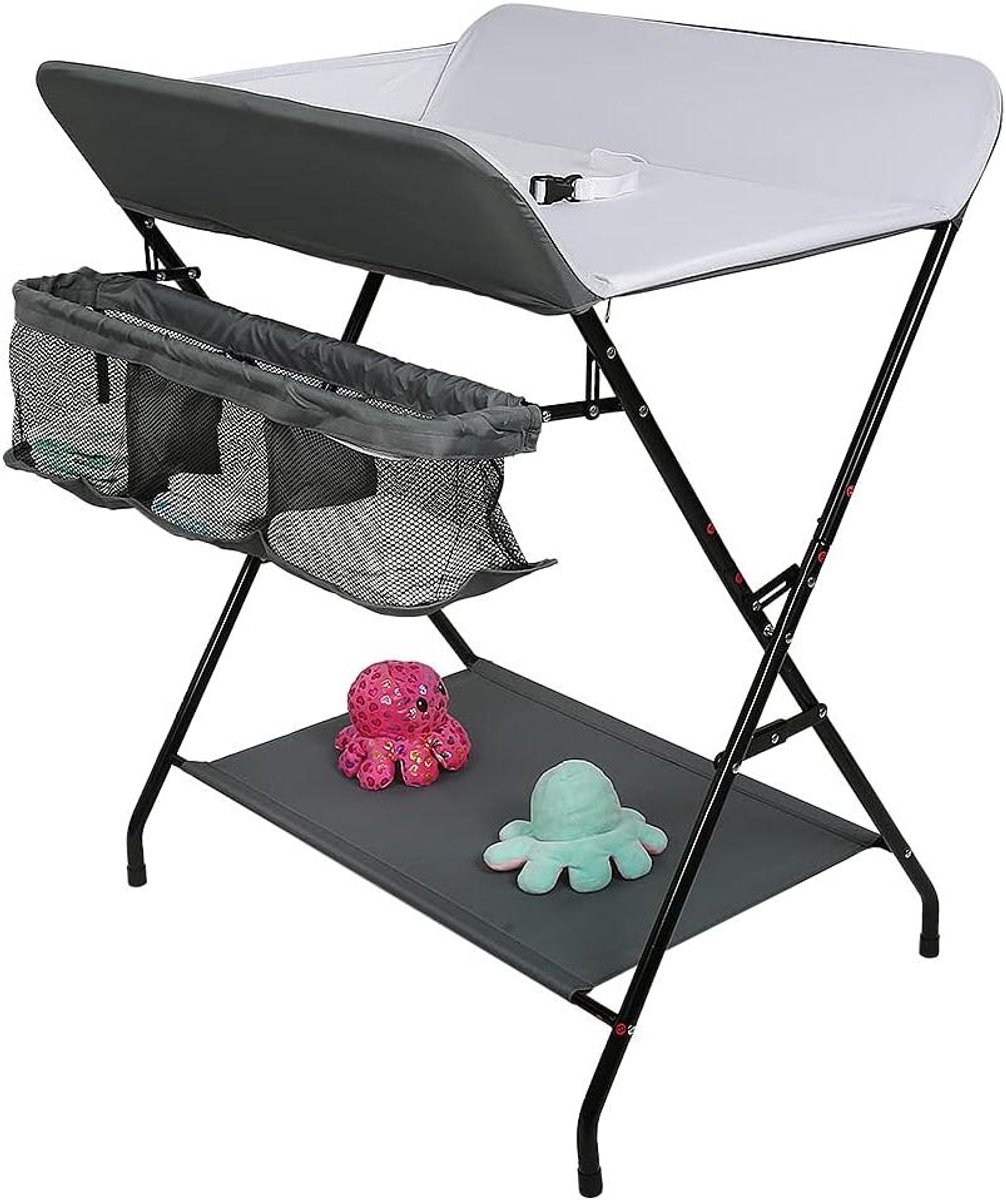 Baby Verschoontafel - Commode Baby - Baby Verzorgen - Inklapbaar - 79 x 55.5 x 96 cm - Grijs-wit