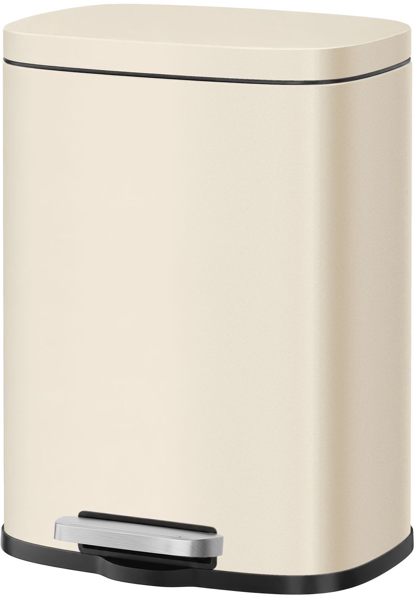 Afvalbak van 12 liter - Pedaalemmer met binnenemmer en soft-close mechanisme - Keukenafvalbak van staal - 38,4 x 28,6 x 25,2 cm - Beige