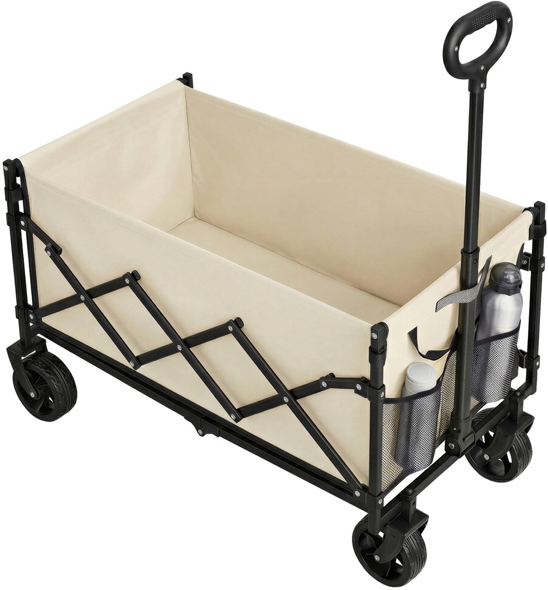 Opvouwbare handkar - Transportkar met handvat - 4 verstevigde wielen - 42 x 67 x 90,5 cm - Beige