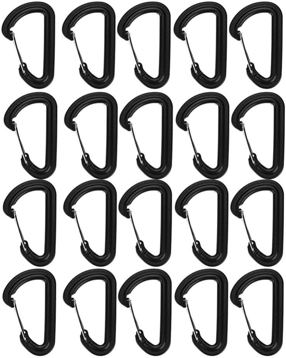 SnelShoppen - Carabiner Klein Plastic Beveiligbaar 20 Stuks D-vormige Carabiner Snelkoppeling Sleutelhanger Voor Buiten Sporten Vissen Wandelen Klimme