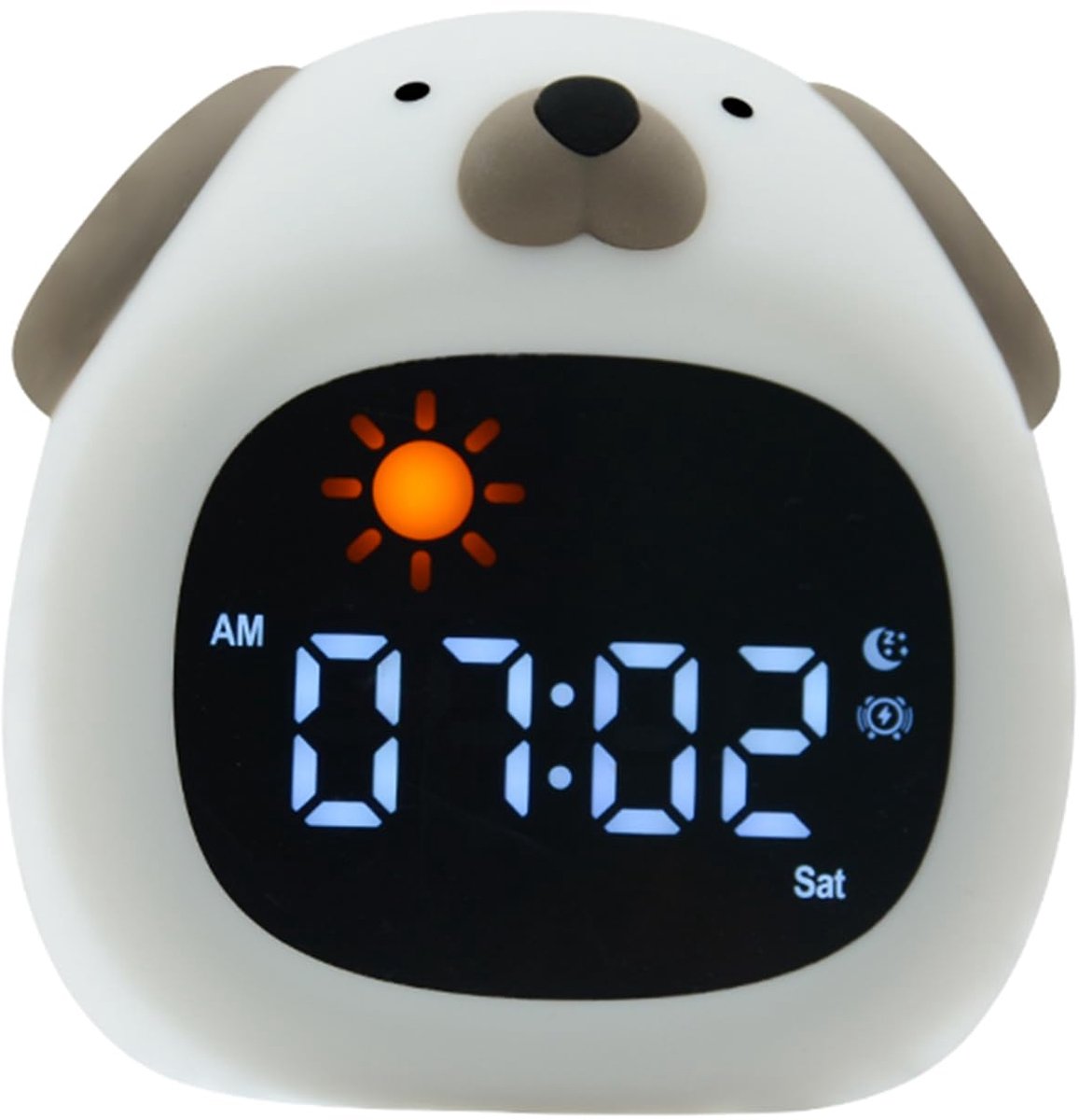 SnelShoppen - Wekker met Nachtlampje en Witte Ruis, Oplaadbare Siliconen Lamp in Schattige Hond Vorm, Digitale Display Klok voor Kinderen, Slaapkamer,