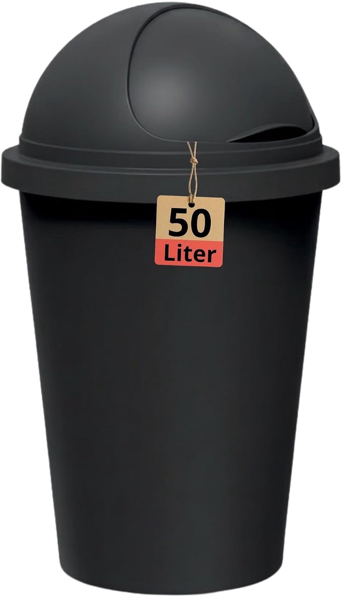 SnelShoppen - Moderne Afvalbak met Balhoofd Midnight Edition 50 Liter - Stijlvol Zwart, Perfect voor Keuken, Tuin en Feestjes