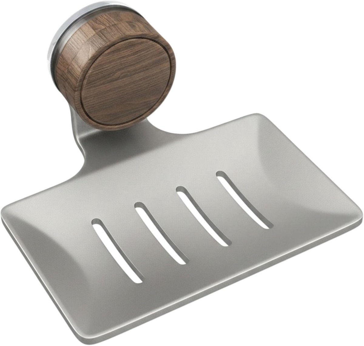 SnelShoppen - Seifenschale Zeepdispenser met Afvoer Zonder Boren Aluminium Zuignap voor Douche Keuken Bad Wastafel, Stoomkleur Walnootpatroon