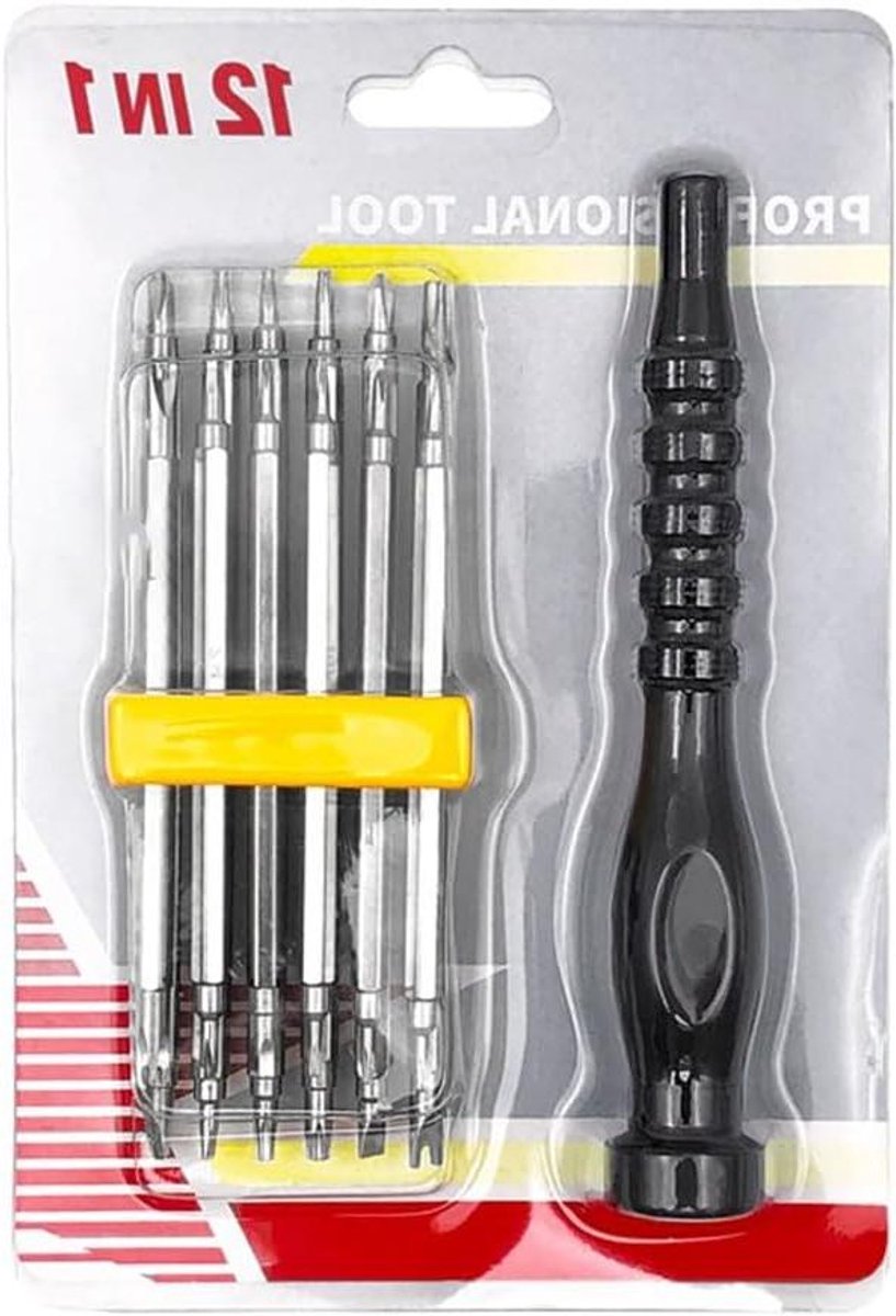 Precisie Schroevendraaierset - Reparatieset Gereedschap - Elektronica Repareren - 12 Verschillende Bits - 116 mm Handvat - Zwart