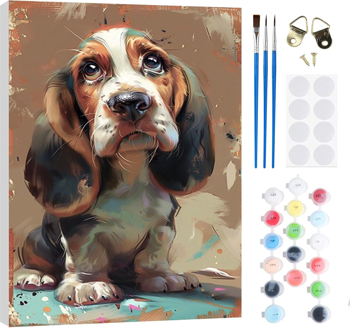 Schilderen op nummer Beagle 20 x 30 cm - met lijst, penselen en acrylverf - creatief cadeau voor kinderen - SnelShoppen