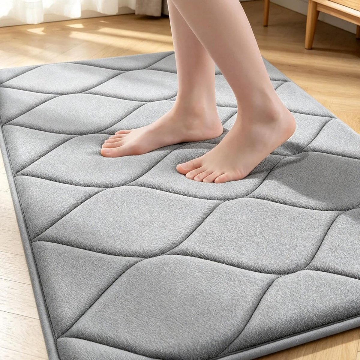 SnelShoppen - Geheugenschuim Badkamermat 60 x 40 cm - Luxe Badmat voor Douches en Baden - Snel Drogen, Machinewasbaar, Grijs, Comfortabele Badkleden