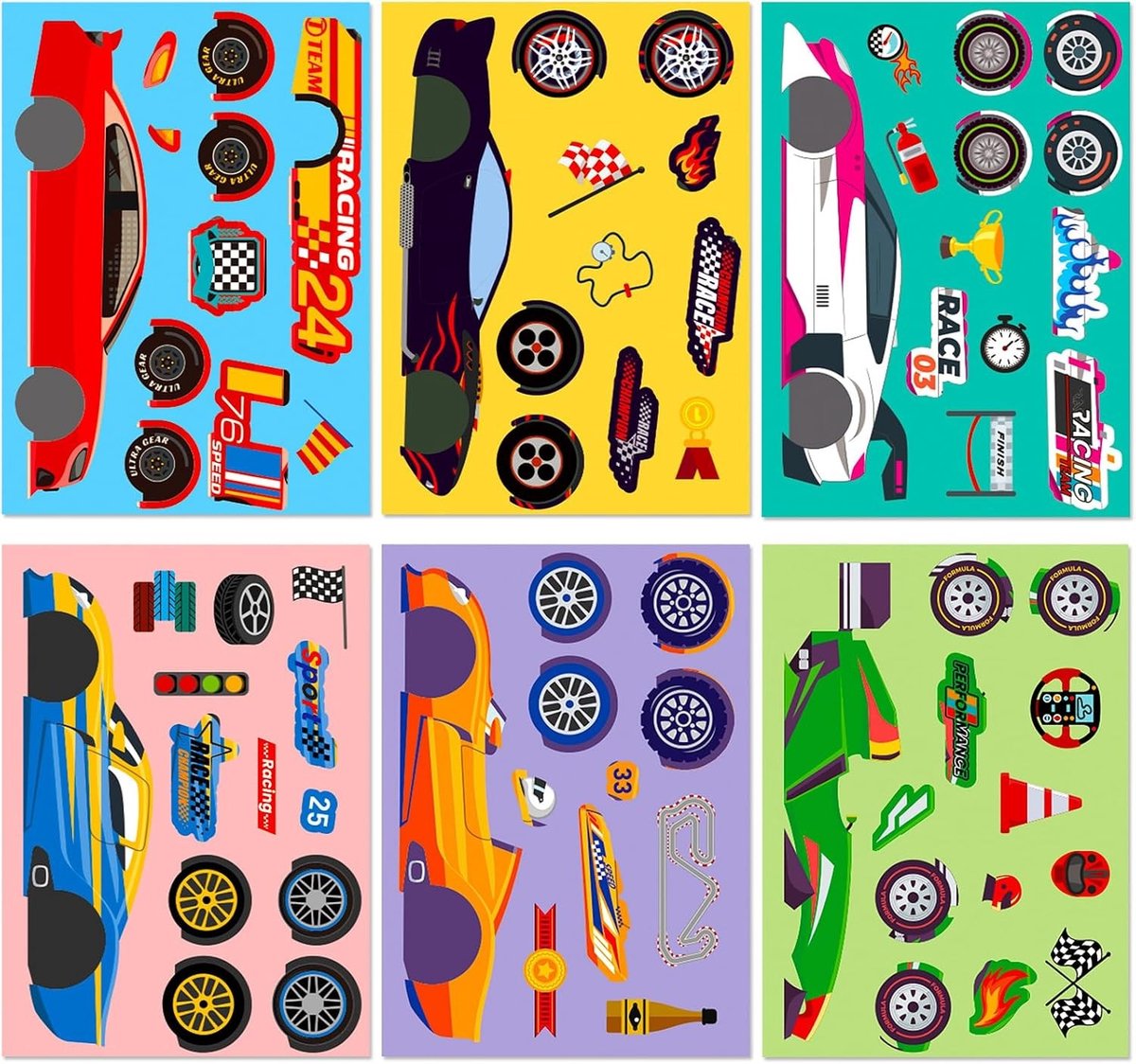 Coole Racing Auto Dress Up Puzzel Stickers voor Vroeg Leren, Interactief Speelgoed voor Gezinsactiviteiten en Creatieve Ontwikkeling
