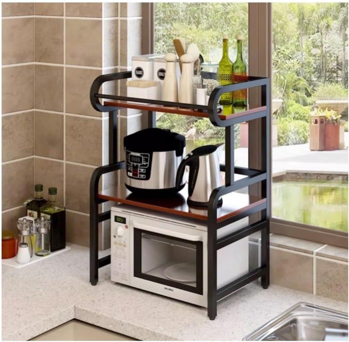 Magnetron Standaard - Keukenrek Oven - Keuken Organiseren - Verdikt Smeedijzer - Rechthoekig - A
